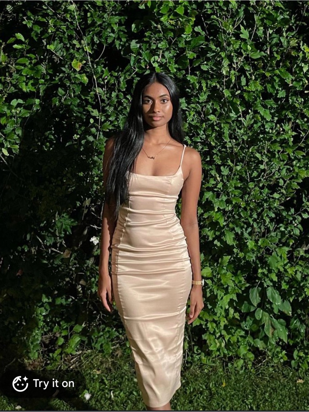 Satin Slip Midi Dress in Champagne - Women's Dress